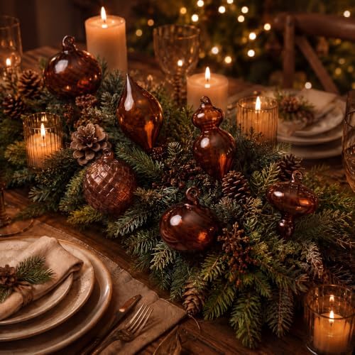 Hungdao 14pcs Vintage Christmas Ornaments Retro Glass Balls, Brown