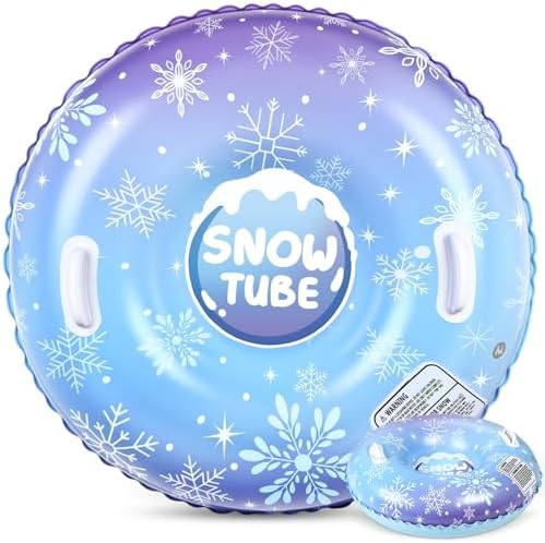 Soulchen 1 Pack Inflatable Snow Tube 36" Snow Sled for Kids Heavy Duty Thickened Bottom Sled for Winter with Sturdy Handles Durable Winter Toys for Outdoor Sledding