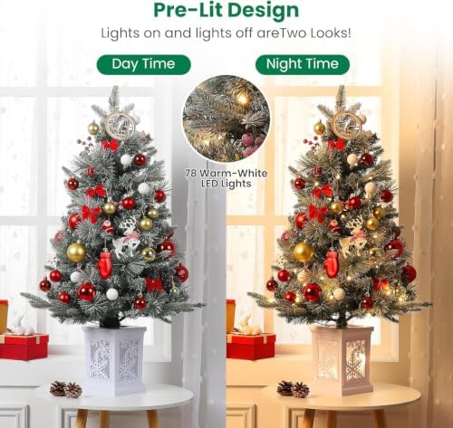 GarveeHome 3ft Christmas Trees-Xmas Tree with 78 Warm Lights & Red Berry
