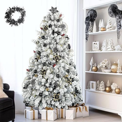 SHareconn 86PCS Christmas Tree Decorations Ornaments Ball Set, Non Breakable Plastic Clear Baubles for Xmas Tree Decor Holiday Wedding Party, Black