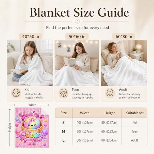 50" x 60" Kids Teens Blanket Dumpling Throws, Cute Squishy Blanket Gift