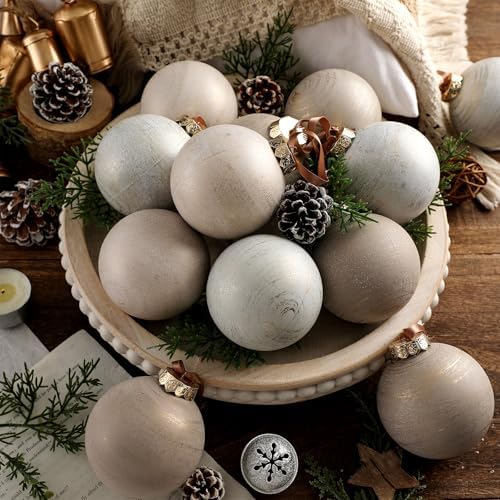 Yunlly 12 Pcs Neutral Christmas Ornament, Ivory Taupe Beige, 3.15''