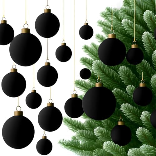 Foilswirl 36 Pcs Black Velvet Christmas Balls, 2.36", 2.76", 3.15"