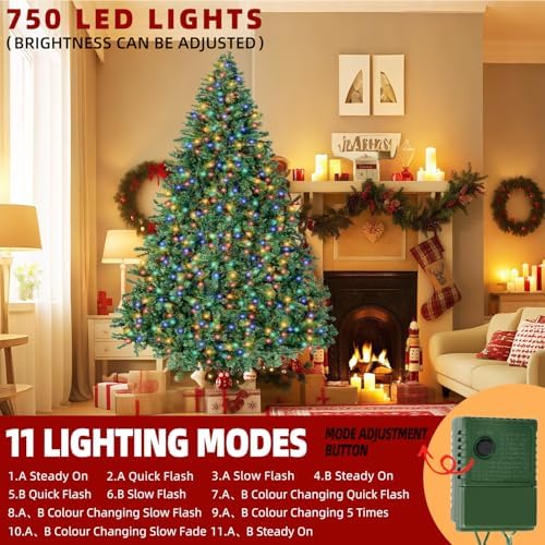 7FT Prelit Christmas Artificial Tree with Led Lights, Lighted Xmas Tree
