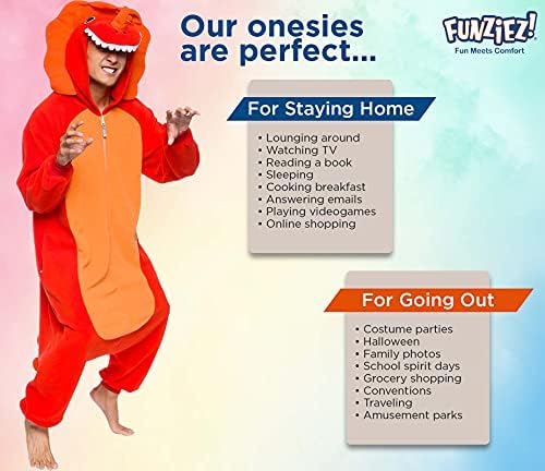 Funziez! Adult Onesie Halloween Costume Animal Dinosaur Shark Unisex Plush One Piece Cosplay Suit for Adults, Men and Women