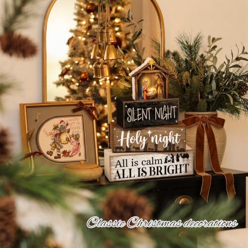 Lineshading 4 Pcs Christmas Table Decor, Nativity Scene Tiered Tray Decor