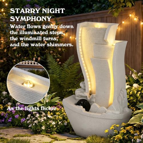 Garden Water Fountain Outdoor, Waterfalls Fountains with LED Light