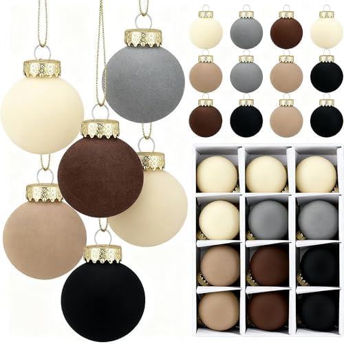 Gemscream 30 Pcs Velvet Christmas Balls, 3.15" Flocked Blue Ornaments,Brown