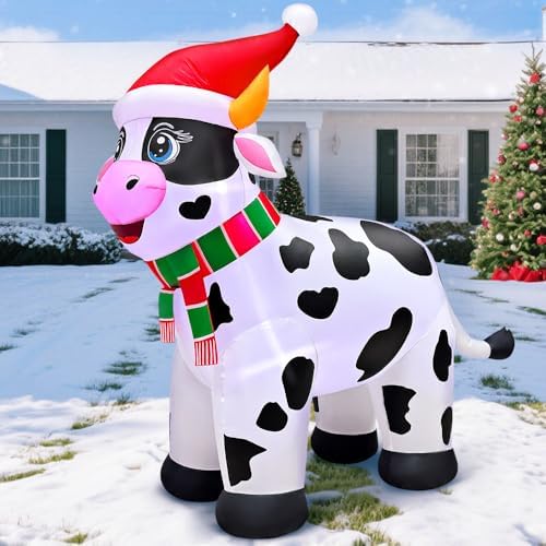 5.6FT Christmas Inflatables Outdoor Decorations Inflatable Cow Farm Animals, Built in LED Lights Blow up Yard Decorations for Xmas Holiday Party Indoor Garden Lawn Décor