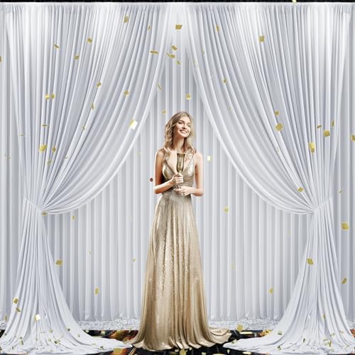 4 Panels Silver Grey Backdrop Curtain for Parties Wedding Wrinkle Free Silver Grey Photo Curtains Backdrop Drapes Fabric Decoration for Birthday Party Baby Shower 20ft(W) x 10ft(H)
