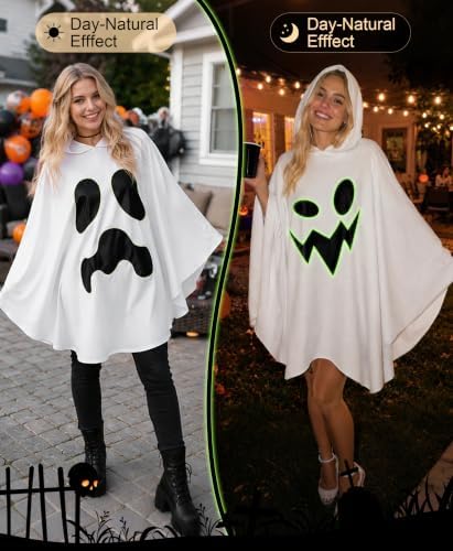 5 Pcs Group Halloween Costumes Ghost Poncho Family Costumes Glow-in-the-Dark Hooded Poncho Pumpkin Adults Women Men Cosplay