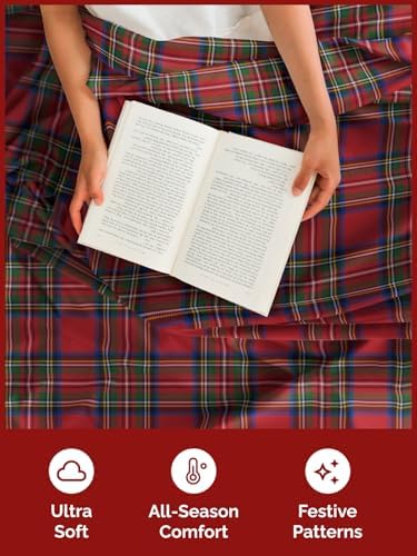 Christmas Sheet Set, Tartan, Festive Holiday Xmas Bedding Set - Queen Size