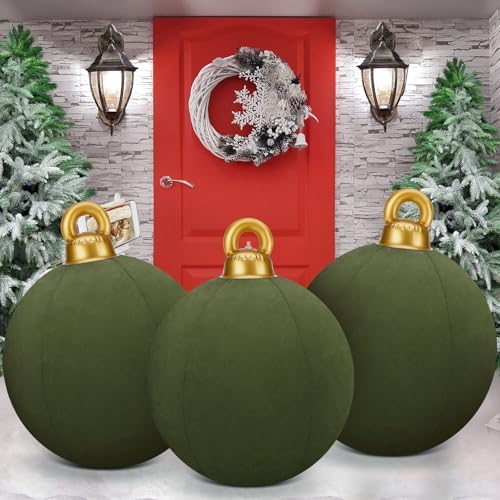 Jetec 3 Pcs 32 Inch Giant Green Velvet Christmas Inflatable Balls