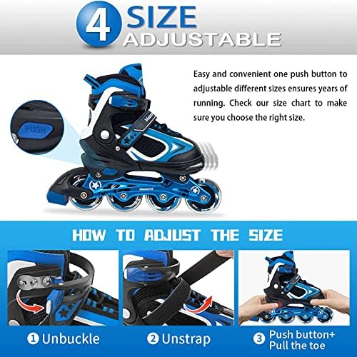 MammyGol Adjustable Inline Skates for Kids Boys Girls Youth Blades Roller Skates with Light up Wheels Ages 4-16
