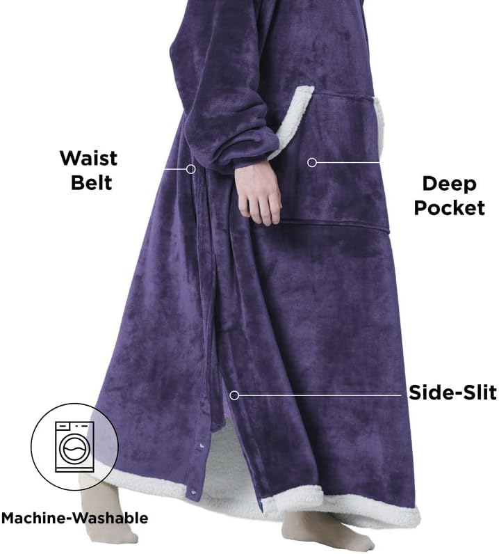 Bedsure Wearable Blanket Hoodie, Long Hooded Blanket Sweatshirt as Birthday Gifts for Women, Cozy Sherpa Hoodie for Adult, Small, Dark Purple