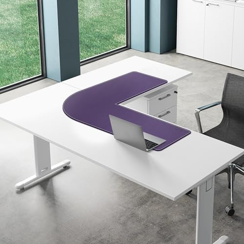 Mydours L-Shape Desk Pad, (38"+38") x13 Large PU Leather Corner Mat, Purple