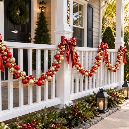 2 Pcs 6 ft Christmas Ball Ornament Garland, Red, Gold