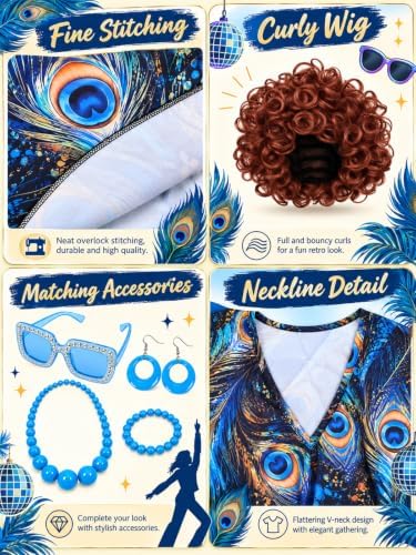 Women's Landlady Costume, 6-Piece Caftan Dress Curly Wig Jewelry & Sunglass