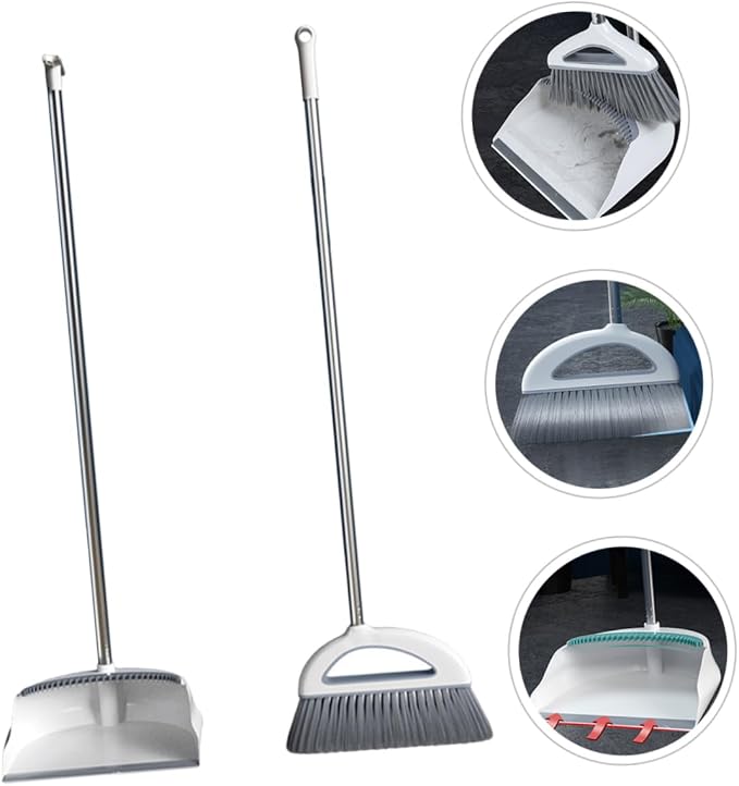 1set Broom and Dustpan for Home Ergonomic Handle Lightweight Hair Broom for Indoor Outdoor Cleaning for Sidewalks Garages Workshops and More