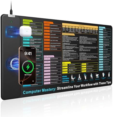 Wireless Charging Mouse Pad, 31.5"x15.8" Big Excel Cheat Sheet Desk Pad