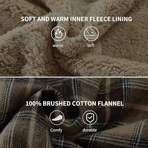 Men's Sherpa Cotton Flannel Shirt Jacket Plaid Button Coat Pocket