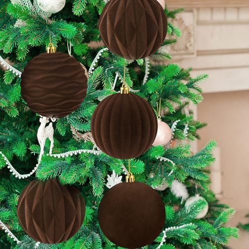 Liliful 4 Inch 12 Pcs Velvet Christmas Ornaments Balls, Brown