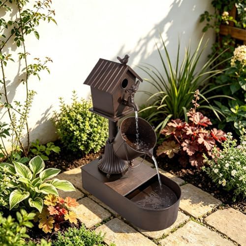 Metal Outdoor Garden Fountain 27" Soothing Water Flow