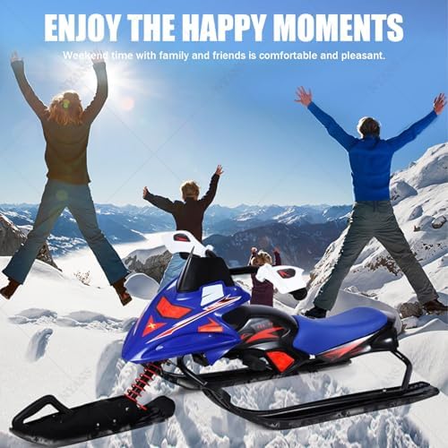 NYANS Ski Sled Slider Board/Snow Racer Sled with Steering Handle with Responsive Steering & Shock-Absorbing Column, Heavy Duty Long-Lasting Steel Frame Snow Sled for Kids Blue