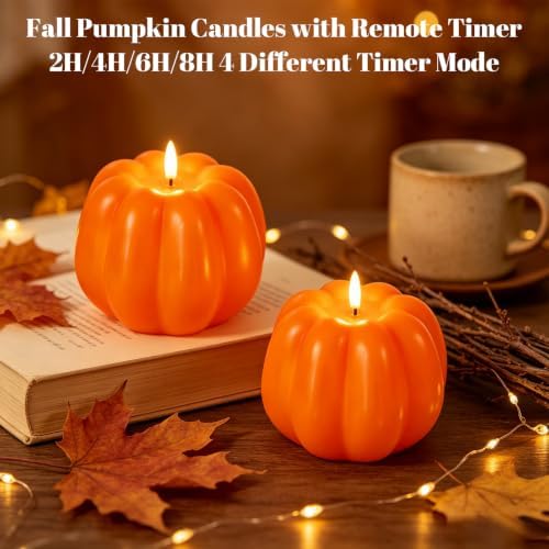 Wondise Orange Fall Decorations Real Wax Pumpkin Candles with Remote Timer