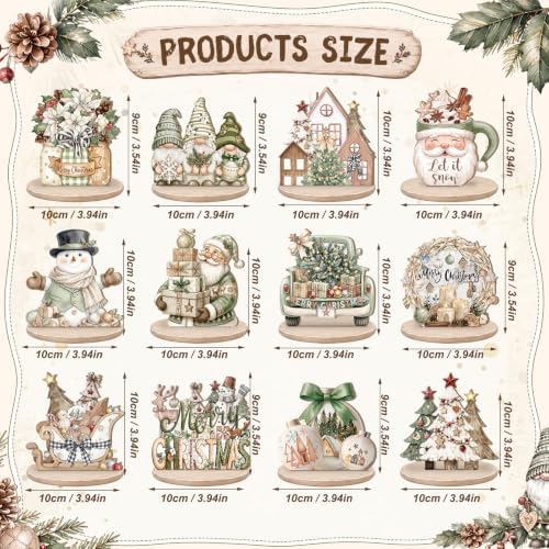 Leinuosen 12 Pcs Christmas Table Decoration Neutral Christmas Tiered Tray Decor Wooden Santa Claus Table Centerpiece Snowman Gnomes Wreath Farmhouse Xmas Decor for Home Kitchen Coffee Bar Shelf Indoor