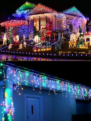 Christmas Icicle Lights, Outdoor String Lights, 100FT 960LED Multicolor