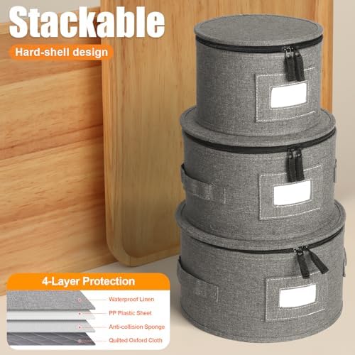Kukikan China Storage Container, Hard Shell for Moving, 4 Pack Dish Storage