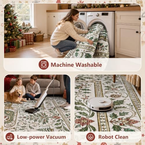Engiw Christmas Rug 8x10 Area Rug, Washable Non-Slip, Soft Low Pile Carpet, Christmas Decorations for Living Room, Bedroom, Kitchen, Hallway, Entryway and Under Christmas Tree