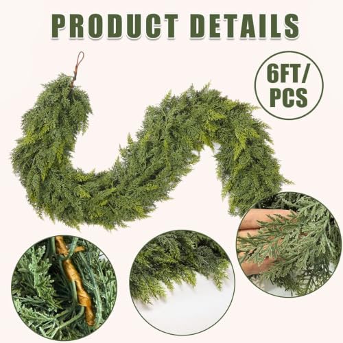 6FT 1Pcs Christmas Cedar Garland with Lights Realistic Faux Pine Garlands