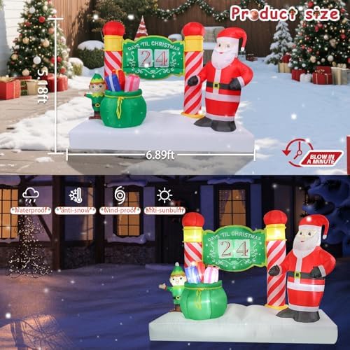 6.89 FT Christmas Outdoor Inflatable Santa Claus Calendar Countdown Decor