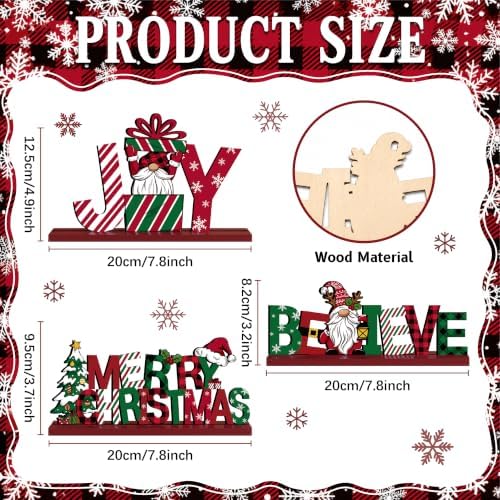3 Pcs Christmas Table Decorations, Wooden Christmas Decor Indoor