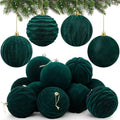 Liliful 4 Inch 12 Pcs Velvet Christmas Ornaments Balls, Dark Green