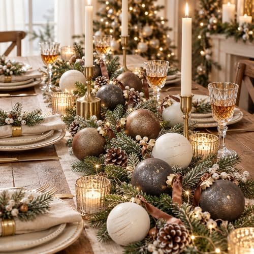 Yunlly 12 Pcs Neutral Christmas Ornament, Bronze Taupe Ivory, 3.15''