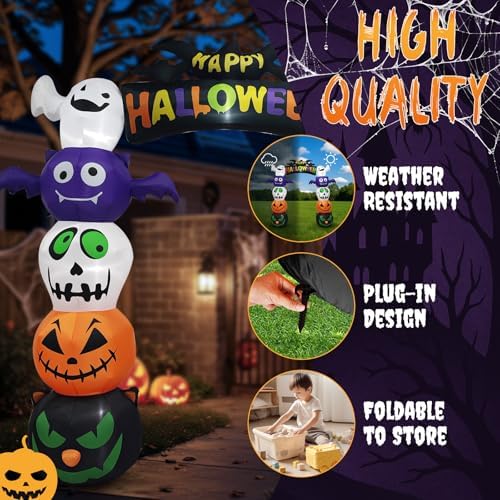 Outvita Halloween Inflatable Pumpkin Archway 8.2FT, Blow Up Arch Outdoor Decoration with LEDs, Halloween Decor for Yard, Party, Garden