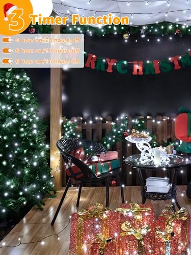 BrightChristmas 1000 LED 328 FT Outdoor String Lights with Remote and Timer, Dimmable with 8 Modes, Waterproof, Cool White Fairy Lights for Christmas Tree & Holiday Decor