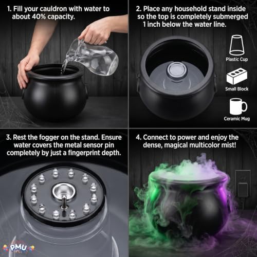 PMU 2pc Cauldron set, 10in Black Cauldron w/Mist Maker & Multicolor Fogger