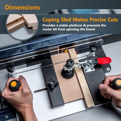 POWERTEC 72032 Deluxe Router Table Fence System 3-3/8" Tall 24" Long and Rail Coping Sled for Router Tables, Professional Precise Cutting Rail for Cabinet Door Joints, Drawers and Woodworking