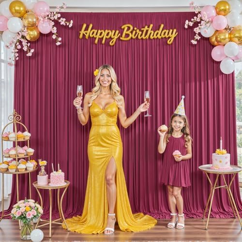 10x10 Burgundy Backdrop Curtain for Parties Wedding Wrinkle Free Maroon Photo Curtains Backdrop Drapes Fabric Decoration for Birthday Engagement Ceremony 5ft x 10ft,2 Panels
