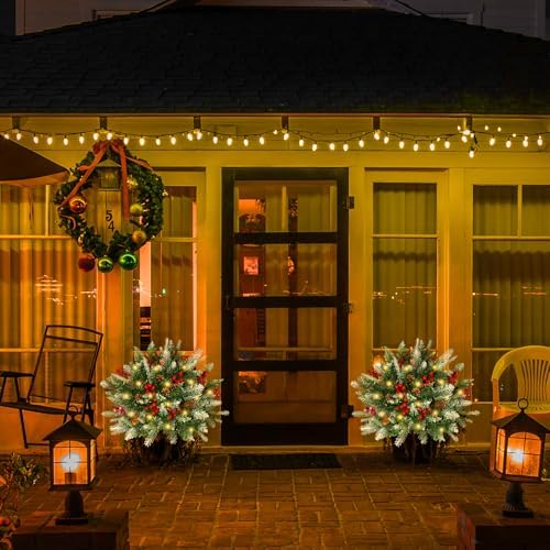 Lighted Christmas Urn Filler, 2 Pack 24 Inch Warm White LED Planter Decor