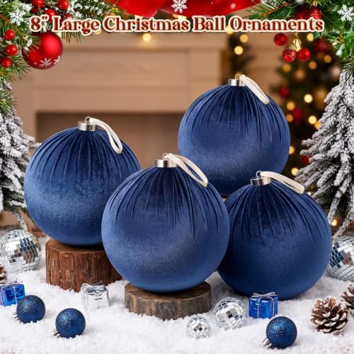 Weysat 6 PCS 8" Extra Large Velvet Christmas Ball Ornaments, Dusty Blue