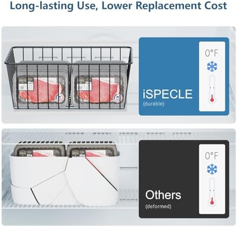 iSPECLE Freezer Organizer Bins - For 16 Cu Ft Upright Freezer, 6 Pack Black