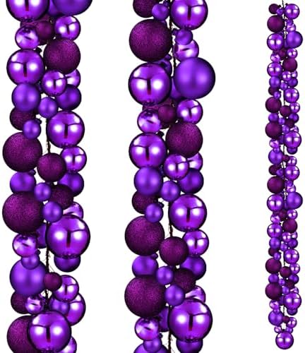 2 Pcs 6 ft Christmas Ball Ornament Garland, Purple