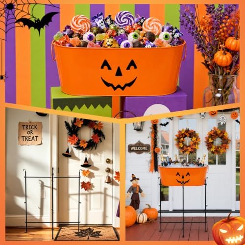 5.5 Gal Halloween Galvanized Ice Buckets with Stand,Halloween Candy Bucket