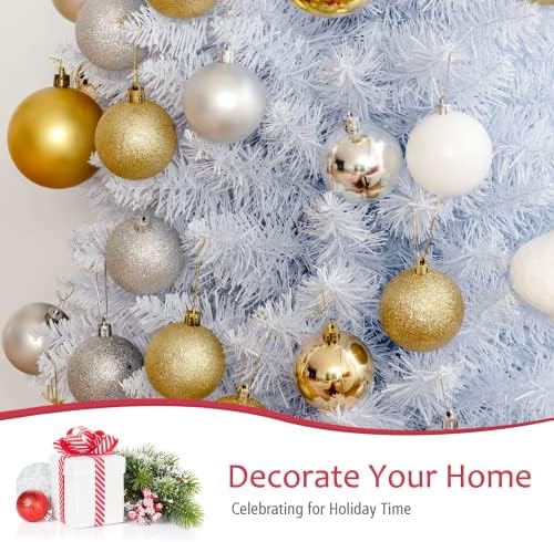 7FT White Pencil Christmas Tree, Artificial Christmas Tree w/Premium PVC Needles, Pine Tree w/Solid Metal Stand, Ideal for Home, Office, Shops, Holiday Decoration