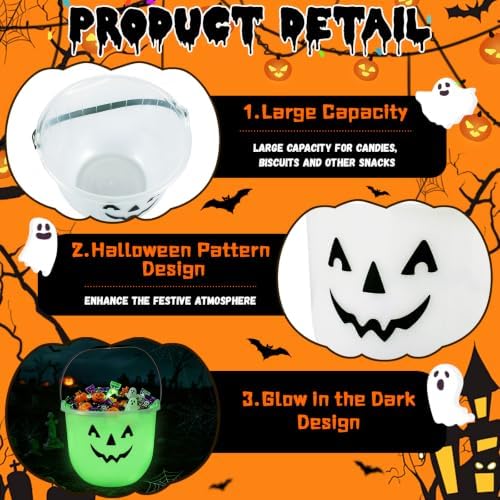 Glow In The Dark Halloween Candy Buckets,Plastic Trick or Treat Pail,12 PCS